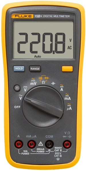 15B+ Digital Multimeter, for Electrical Applications, Measures AC/DC Voltage and Current Measurements up to 1000V and 10A, Along with Resistance, Continuity, Diode, and Capacitance Capabilities 15B+ Digital Multimeter, for Electrical Applications, Measures AC/DC Voltage and Current Measurements up to 1000V and 10A, Along with Resistance, Continuity, Diode, and Capacitance Capabilities