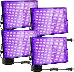 4 Pack 300W Black Lights, Blacklight Flood Light with Plug and Switch,for Glow Party, Black Light Party, Halloween, Body Paint, Neon Glow, Stage Lighting, Fluorescent Poster 4 Pack 300W Black Lights, Blacklight Flood Light with Plug and Switch,for Glow Party, Black Light Party, Halloween, Body Paint, Neon Glow, Stage Lighting, Fluorescent Poster