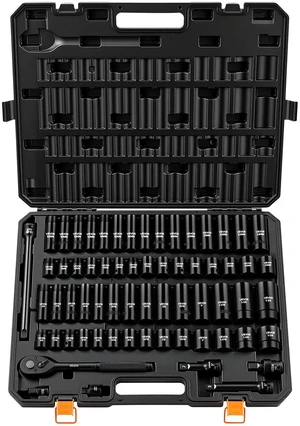 65-Piece 1/2" Drive Impact Socket Set, SAE (3/8" to 1-1/4") & Metric (10 to 24 mm), CR-V, Deep & Shallow, 6 Point, Ratchet Handle, Universal Joint, Adapters, Extension Bars (3, 5, 10 in) 65-Piece 1/2" Drive Impact Socket Set, SAE (3/8" to 1-1/4") & Metric (10 to 24 mm), CR-V, Deep & Shallow, 6 Point, Ratchet Handle, Universal Joint, Adapters, Extension Bars (3, 5, 10 in)