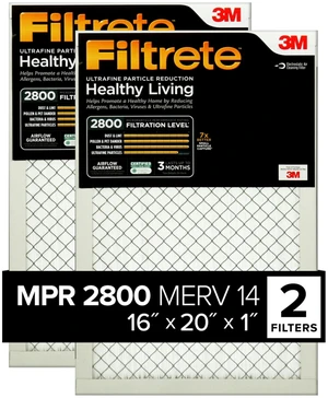 16x20x1 AC Furnace Air Filter, MERV 14, MPR 2800, Ultrafine Particle Premium Filter, 3-Month Pleated 1-Inch Electrostatic Air Cleaning Filter, 2-Pack (Actual Size 15.719x19.719x0.78 in) 16x20x1 AC Furnace Air Filter, MERV 14, MPR 2800, Ultrafine Particle Premium Filter, 3-Month Pleated 1-Inch Electrostatic Air Cleaning Filter, 2-Pack (Actual Size 15.719x19.719x0.78 in)