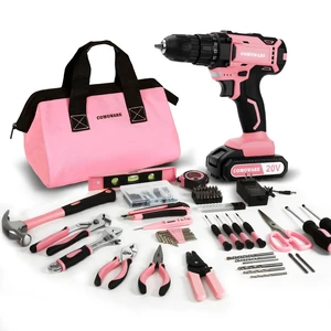 20V Cordless Drill Set, 171Pcs Pink Home Tool Set with Cordless Drill Driver, Complete Repair Tool Kit for Women, Pink Storage Bag, Ideal for Office, Garden, DIY Project 20V Cordless Drill Set, 171Pcs Pink Home Tool Set with Cordless Drill Driver, Complete Repair Tool Kit for Women, Pink Storage Bag, Ideal for Office, Garden, DIY Project