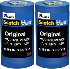 Painter's Tape, 0.94" Width x 60 Yards, 8 Rolls, Blue, Multi-Surface, Indoor/Outdoor, 45% Renewable Resources, No Residue, DIY, Glass, Wood, 0.94 inches, Made in USA Imported (Pack of 2) Painter's Tape, 0.94" Width x 60 Yards, 8 Rolls, Blue, Multi-Surface, Indoor/Outdoor, 45% Renewable Resources, No Residue, DIY, Glass, Wood, 0.94 inches, Made in USA Imported (Pack of 2)