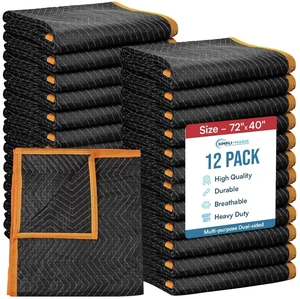 Heavy Duty Padded Moving Blankets 72" x 40" 12 Pack Packing Blankets, Furniture Covers for Moving Heavy Duty Padded Moving Blankets 72" x 40" 12 Pack Packing Blankets, Furniture Covers for Moving