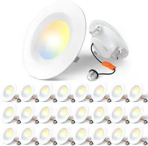 24 Pack 4 inch 5CCT LED Recessed Lighting, Retrofit Can Lights, White Baffle Trim, Dimmable, 8.5W=60W, 650LM, 2700K/3000K/4000K/5000K/6000K Selectable, Easy Install, IC & Damp Rated, ETL & FCC 24 Pack 4 inch 5CCT LED Recessed Lighting, Retrofit Can Lights, White Baffle Trim, Dimmable, 8.5W=60W, 650LM, 2700K/3000K/4000K/5000K/6000K Selectable, Easy Install, IC & Damp Rated, ETL & FCC