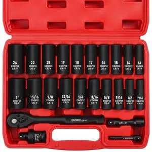 24 Piece 3/8" Socket Ratchet Wrench Set, Deep SAE (7/16 to 1 inch) and Metric (13-19mm, 21, 22, 24mm) 6 Point, with Ratchet Handle, Extension Bar, Adapter, Impact Universal Joint, Storage Box 24 Piece 3/8" Socket Ratchet Wrench Set, Deep SAE (7/16 to 1 inch) and Metric (13-19mm, 21, 22, 24mm) 6 Point, with Ratchet Handle, Extension Bar, Adapter, Impact Universal Joint, Storage Box