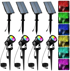 Color Changing Solar Landscape Spotlights 4 Pack, IP65 Waterproof RGB Spot Lights 9.8ft Cable, Separated Panel Garden Light for Flag Outdoor Yard Driveway Porch Walkway Pool Patio Color Changing Solar Landscape Spotlights 4 Pack, IP65 Waterproof RGB Spot Lights 9.8ft Cable, Separated Panel Garden Light for Flag Outdoor Yard Driveway Porch Walkway Pool Patio