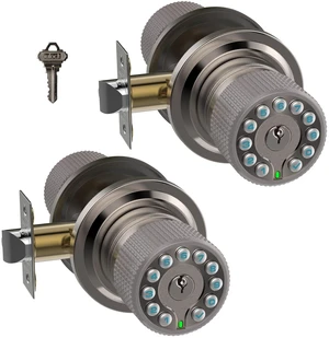 Smart Door Knob with Keypad and Key,Keyless Entry Door Lock with Rubber Grip, Auto Lock,50 User Code,Waterproof, Easy to Install and Program for Bedroom(Stain Nickel Same Key 2 Pack) Smart Door Knob with Keypad and Key,Keyless Entry Door Lock with Rubber Grip, Auto Lock,50 User Code,Waterproof, Easy to Install and Program for Bedroom(Stain Nickel Same Key 2 Pack)