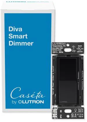 Caseta Diva Smart Dimmer Switch (Smart Hub Required), No Neutral Req For Caseta systems, no neutral required, soft glow light bar, single-pole/3-way, DVRF-6L-BL, Black Caseta Diva Smart Dimmer Switch (Smart Hub Required), No Neutral Req For Caseta systems, no neutral required, soft glow light bar, single-pole/3-way, DVRF-6L-BL, Black