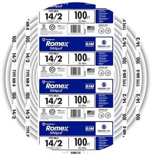 Romex Brand Simpull Solid Indoor 14/2 W/G NMB Cable 100ft Coil - SW# 28827423 Romex Brand Simpull Solid Indoor 14/2 W/G NMB Cable 100ft Coil - SW# 28827423