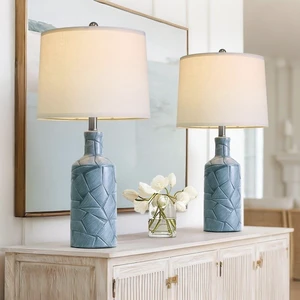 26'' Farmhouse Ceramic Table Lamps Set of 2, Blue Bedside Lamps for Living Room, Nightstand Lamps for Bedroom Night Stands, Bedroom Lamps for Side Table End Table Hallway, Blue 26'' Farmhouse Ceramic Table Lamps Set of 2, Blue Bedside Lamps for Living Room, Nightstand Lamps for Bedroom Night Stands, Bedroom Lamps for Side Table End Table Hallway, Blue