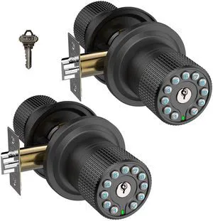 Smart Door Knob with Keypad and Key,Keyless Entry Door Lock with Rubber Grip, Auto Lock,50 User Code,Waterproof, Easy to Install and Program for Bedroom (Matte Black Same Key 2 Pack) Smart Door Knob with Keypad and Key,Keyless Entry Door Lock with Rubber Grip, Auto Lock,50 User Code,Waterproof, Easy to Install and Program for Bedroom (Matte Black Same Key 2 Pack)