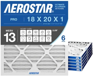 Air Filter 18x20x1 MERV 13 AC Filter, HVAC, Furnace Filter, 6 Pack ACTUAL SIZE (17.50 x 19.50 x 0.75) AC Filter, Furnace Filter, Allergies, Dust, Pet Dander & Smoke MERV 13 (MPR 1500) Air Filter 18x20x1 MERV 13 AC Filter, HVAC, Furnace Filter, 6 Pack ACTUAL SIZE (17.50 x 19.50 x 0.75) AC Filter, Furnace Filter, Allergies, Dust, Pet Dander & Smoke MERV 13 (MPR 1500)