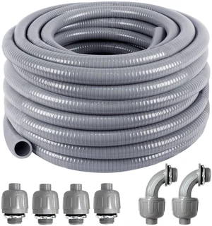 1-1/4inch 50FT Electrical Conduit Kit,Liquid-Tight Conduit and Connector Flex Conduit Kit with 4 Straight and 2 Angle Fittings Included,Flexible Non Metallic Liquid-Tight Conduit(1-1/4" Dia,50 Feet) 1-1/4inch 50FT Electrical Conduit Kit,Liquid-Tight Conduit and Connector Flex Conduit Kit with 4 Straight and 2 Angle Fittings Included,Flexible Non Metallic Liquid-Tight Conduit(1-1/4" Dia,50 Feet)