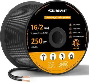 16/2 Low Voltage Landscape Wire 250FT with Spool Outdoor Landscape Lighting Cable 16 Gauge 2 Conductors Low Voltage Wire for Landscaping Lights, ETL Listed, Pure Copper, Direct Burial 16/2 Low Voltage Landscape Wire 250FT with Spool Outdoor Landscape Lighting Cable 16 Gauge 2 Conductors Low Voltage Wire for Landscaping Lights, ETL Listed, Pure Copper, Direct Burial