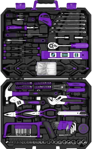 Tool Set: 228 Piece Home Tool Kit, Household Basic Repair Tool Set Comes with Storage ToolBox, Socket Wrench Set for Car, Hand Tool Box Set for Home - Purple Tool Set: 228 Piece Home Tool Kit, Household Basic Repair Tool Set Comes with Storage ToolBox, Socket Wrench Set for Car, Hand Tool Box Set for Home - Purple