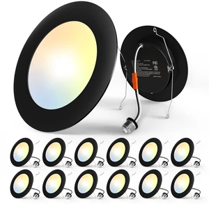 Recessed Lighting 5/6 Inch, 12 Pack 5CCT Flat LED Can Lights, Black Flat Trim, Dimmable, 12W=110W, 1050LM, 2700K/3000K/4000K/5000K/6000K Selectable, Easy Install, IC & Damp Rated, ETL & FCC Recessed Lighting 5/6 Inch, 12 Pack 5CCT Flat LED Can Lights, Black Flat Trim, Dimmable, 12W=110W, 1050LM, 2700K/3000K/4000K/5000K/6000K Selectable, Easy Install, IC & Damp Rated, ETL & FCC