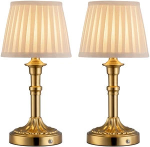 Gold Cordless Table Lamps Set of 2, Beige Fabric Shade Small Desk Lamp Portables 4000mAh Battery Powered, LED Lighting, 2700K Stepless Dimmable, Light for Living Room, Dining Room, Bedroom Gold Cordless Table Lamps Set of 2, Beige Fabric Shade Small Desk Lamp Portables 4000mAh Battery Powered, LED Lighting, 2700K Stepless Dimmable, Light for Living Room, Dining Room, Bedroom