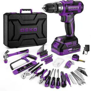 Drill Tool Kit Set: 20V Cordless Power Drill Tool Box with Battery Electric Drill Driver for Men Home Hand Repair Basic Toolbox Tools Sets Drills Case, Purple Drill Tool Kit Set: 20V Cordless Power Drill Tool Box with Battery Electric Drill Driver for Men Home Hand Repair Basic Toolbox Tools Sets Drills Case, Purple