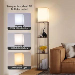Floor Lamp with Shelves, Modern Square Standing Lamp with 3 Color Temperature Bulb, Corner Display Bookshelf Lamp for Living Room, Bedroom and Office (Brown-9) Floor Lamp with Shelves, Modern Square Standing Lamp with 3 Color Temperature Bulb, Corner Display Bookshelf Lamp for Living Room, Bedroom and Office (Brown-9)