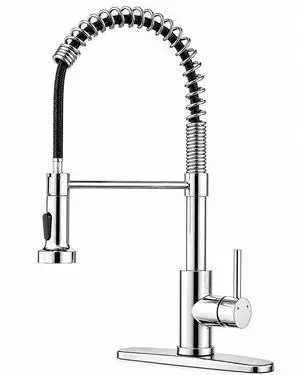 Kitchen Faucet with Pull Down Sprayer, Stainless Steel, Chrome 1 Handle Spring Sink Faucets, Lead-Free Stainless Steel, 1 or 3-Hole with Deck Plate,Farmhouse, RV, Bar, Laundry Room Kitchen Faucet with Pull Down Sprayer, Stainless Steel, Chrome 1 Handle Spring Sink Faucets, Lead-Free Stainless Steel, 1 or 3-Hole with Deck Plate,Farmhouse, RV, Bar, Laundry Room