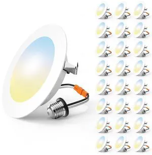 24 Pack Retrofit LED Recessed Lighting 4 Inch, 5CCT, White 2700K/3000K/4000K/5000K/6000K Selectable, Dimmable Flat Can Lights, 700LM Brightness, 7W, IC & Damp Rated, ETL & FCC 24 Pack Retrofit LED Recessed Lighting 4 Inch, 5CCT, White 2700K/3000K/4000K/5000K/6000K Selectable, Dimmable Flat Can Lights, 700LM Brightness, 7W, IC & Damp Rated, ETL & FCC