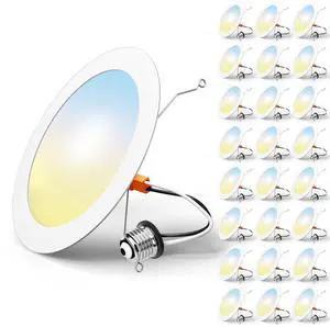 24 Pack Retrofit LED Recessed Lighting 6 Inch, 5CCT, White 2700K/3000K/4000K/5000K/6000K Selectable, Dimmable Flat Can Lights, 1000LM Brightness, 10W, IC & Damp Rated, ETL & FCC 24 Pack Retrofit LED Recessed Lighting 6 Inch, 5CCT, White 2700K/3000K/4000K/5000K/6000K Selectable, Dimmable Flat Can Lights, 1000LM Brightness, 10W, IC & Damp Rated, ETL & FCC