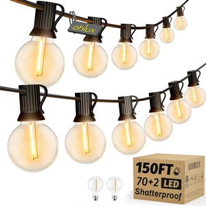 Outdoor String Lights, 150FT Patio Lights with 70+2 Dimmable Plastic LED G40 Bulbs, 2200K Waterproof Connectable Hanging String for Backyard Cafe Porch Deck E12 Base Outdoor String Lights, 150FT Patio Lights with 70+2 Dimmable Plastic LED G40 Bulbs, 2200K Waterproof Connectable Hanging String for Backyard Cafe Porch Deck E12 Base