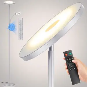 Silver Gray Floor Lamp, 42W 4000LM Super Bright LED Lamp with Reading Light for Living Room Bedroom Office, Dimmable Standing Lamp with Remote & Touch Control Silver Gray Floor Lamp, 42W 4000LM Super Bright LED Lamp with Reading Light for Living Room Bedroom Office, Dimmable Standing Lamp with Remote & Touch Control
