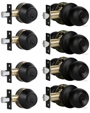 Multi-Pack Door Knob with Lock and Deadbolt, Keyed Alike Exterior Door Handle Lock Set for Front and Entry Doors, Matte Black Finish, 4 Pack Multi-Pack Door Knob with Lock and Deadbolt, Keyed Alike Exterior Door Handle Lock Set for Front and Entry Doors, Matte Black Finish, 4 Pack