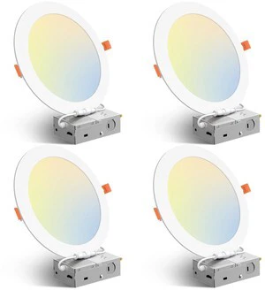 4 Pack 8 Inch 5CCT Ultra-Thin LED Recessed Ceiling Light 1600LM High Brightness, 18W Low Power, 5%-100% Smooth Dimming, Junction Box Included, ETL&FCC Listed, Canless Wafer Downlight 4 Pack 8 Inch 5CCT Ultra-Thin LED Recessed Ceiling Light 1600LM High Brightness, 18W Low Power, 5%-100% Smooth Dimming, Junction Box Included, ETL&FCC Listed, Canless Wafer Downlight