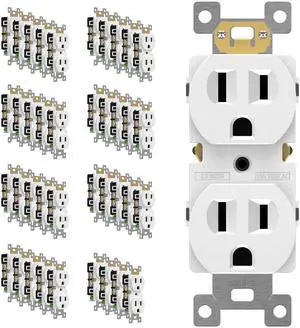 40 Pack Duplex Wall Outlet, 15 Amp Electrical Receptacle, White 15A 125V, self-grounding, 2-Pole, 3-Wire, shallow body design, UL Listed, Residential Grade, wide compatibility 40 Pack Duplex Wall Outlet, 15 Amp Electrical Receptacle, White 15A 125V, self-grounding, 2-Pole, 3-Wire, shallow body design, UL Listed, Residential Grade, wide compatibility