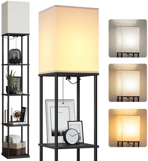 5 Tier Floor Lamp with Shelves, Modern Square Standing Lamp with 3 Color Temperature Bulb, Corner Display Bookshelf Lamp for Living Room and Bedroom, Tall Shelf Floor Lamp 5 Tier Floor Lamp with Shelves, Modern Square Standing Lamp with 3 Color Temperature Bulb, Corner Display Bookshelf Lamp for Living Room and Bedroom, Tall Shelf Floor Lamp