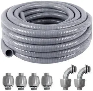 1-1/4inch 25FT Electrical Conduit Kit,Liquid-Tight Conduit and Connector Flex Conduit Kit with 4 Straight and 2 Angle Fittings Included,Flexible Non Metallic Conduit(1-1/4" Dia,25 Feet) 1-1/4inch 25FT Electrical Conduit Kit,Liquid-Tight Conduit and Connector Flex Conduit Kit with 4 Straight and 2 Angle Fittings Included,Flexible Non Metallic Conduit(1-1/4" Dia,25 Feet)