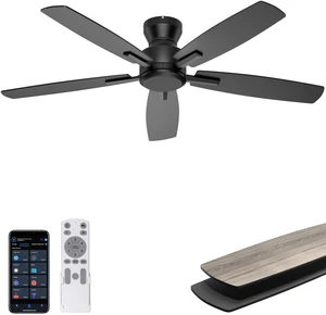 52'' Low Profile Ceiling Fan No Light, for Indoor/Covered Outdoor Flush Mount, Remote/APP Control, Quiet Reversible DC Motor, 4580 CFM, for Bedroom Living Room Patio, Black 52'' Low Profile Ceiling Fan No Light, for Indoor/Covered Outdoor Flush Mount, Remote/APP Control, Quiet Reversible DC Motor, 4580 CFM, for Bedroom Living Room Patio, Black