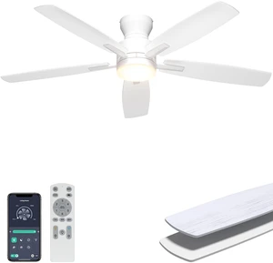 52'' Low Profile Ceiling Fan with Lights, Remote/APP Control, White Flush Mount, Dimmable 3CCT LED, Quiet Reversible DC Motor; Memory Function, 4580 CFM, for Indoor Bedroom Living Room Nursery 52'' Low Profile Ceiling Fan with Lights, Remote/APP Control, White Flush Mount, Dimmable 3CCT LED, Quiet Reversible DC Motor; Memory Function, 4580 CFM, for Indoor Bedroom Living Room Nursery