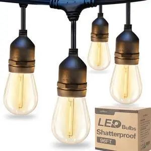 LED Outdoor String Lights 96FT(48*2) Edison Vintage Weatherproof ETL Commercial Grade Strand with Shatterproof Bulbs, Decorative Hanging Lights for Patio Backyard Garden Cafe Bistro Deck LED Outdoor String Lights 96FT(48*2) Edison Vintage Weatherproof ETL Commercial Grade Strand with Shatterproof Bulbs, Decorative Hanging Lights for Patio Backyard Garden Cafe Bistro Deck