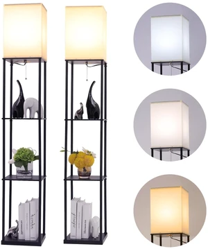 Floor Lamp with Shelves, Modern Square Standing Lamp with 3 Color Temperature Bulb, Corner Display Bookshelf Lamp for Living Room, Bedroom and Office (Black-2 Pack) Floor Lamp with Shelves, Modern Square Standing Lamp with 3 Color Temperature Bulb, Corner Display Bookshelf Lamp for Living Room, Bedroom and Office (Black-2 Pack)