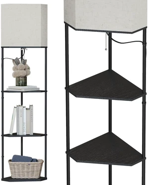 Sector Corner Shelf Lamp 3 Color Temperatures LED Bulb,Corner Lamps with Linen Lampshade, Floor Lamps for Living Room, Bedroom, Study, Black Standing Lamp with Shelves Sector Corner Shelf Lamp 3 Color Temperatures LED Bulb,Corner Lamps with Linen Lampshade, Floor Lamps for Living Room, Bedroom, Study, Black Standing Lamp with Shelves