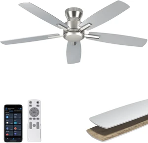 52'' Low Profile Ceiling Fan No Light, for Indoor/Covered Outdoor Flush Mount, Remote/APP Control, Quiet Reversible DC Motor, 4580 CFM, for Bedroom Living Room Patio, Silver 52'' Low Profile Ceiling Fan No Light, for Indoor/Covered Outdoor Flush Mount, Remote/APP Control, Quiet Reversible DC Motor, 4580 CFM, for Bedroom Living Room Patio, Silver
