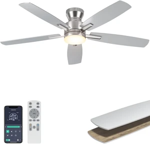 52'' Silver Low Profile Ceiling Fan with Lights, Remote/APP Control Flush Mount, Dimmable 3CCT LED, Quiet Reversible DC Motor; Memory Function, 4580 CFM, for Indoor Bedroom Living Room 52'' Silver Low Profile Ceiling Fan with Lights, Remote/APP Control Flush Mount, Dimmable 3CCT LED, Quiet Reversible DC Motor; Memory Function, 4580 CFM, for Indoor Bedroom Living Room