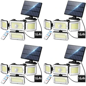 Solar Outdoor Lights Motion Sensor 3500LM 288 LED Solar Security Lights with Remote Control IP67 Waterproof 4 Heads Flood Lights with 16.4ft Cable 4 Modes Wall Lights(4 Pack) Solar Outdoor Lights Motion Sensor 3500LM 288 LED Solar Security Lights with Remote Control IP67 Waterproof 4 Heads Flood Lights with 16.4ft Cable 4 Modes Wall Lights(4 Pack)