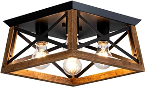 4-Light Famrhouse Light Fixture, Rustic Ceiling Light with Wood and Metal Frame, Farmhouse Flush Mount Ceiling Light for Hallway, Entryway, Bedroom, Kitchen, Living Room 4-Light Famrhouse Light Fixture, Rustic Ceiling Light with Wood and Metal Frame, Farmhouse Flush Mount Ceiling Light for Hallway, Entryway, Bedroom, Kitchen, Living Room