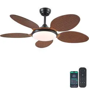 48"Tropical Style Palm Leaf Ceiling Fans with LED Lights and Remote & APP Supports Remote and APP, 6 Wind Speeds, Reversible, Dimmable 3CCT LED, 35W Quiet DC Motor,Suits for Bedroom Kitchen 48"Tropical Style Palm Leaf Ceiling Fans with LED Lights and Remote & APP Supports Remote and APP, 6 Wind Speeds, Reversible, Dimmable 3CCT LED, 35W Quiet DC Motor,Suits for Bedroom Kitchen