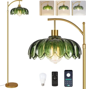 Gold Floor Lamps for Living Room,Glass Floor Lamp with Remote Control & Green Lampshade,Arc Flower Lamp Dimmable Mid Century Modern Standing Lamp Vintage Brass Tall Floor Lamp For Bedroom Corner Gold Floor Lamps for Living Room,Glass Floor Lamp with Remote Control & Green Lampshade,Arc Flower Lamp Dimmable Mid Century Modern Standing Lamp Vintage Brass Tall Floor Lamp For Bedroom Corner