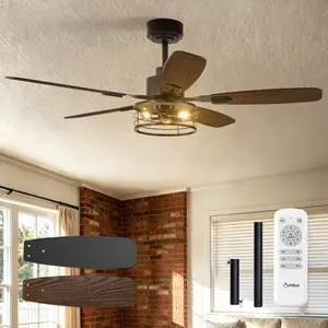 52 Inch Farmhouse Ceiling Fans with Lights and Remote, Black Caged E12 Replaceable Bulbs, Downrod Mount, Remote, Quiet Reversible Motor, Timer, Bedroom, Living Room, Covered Outdoor Spaces 52 Inch Farmhouse Ceiling Fans with Lights and Remote, Black Caged E12 Replaceable Bulbs, Downrod Mount, Remote, Quiet Reversible Motor, Timer, Bedroom, Living Room, Covered Outdoor Spaces