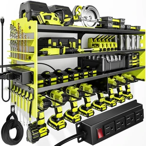 Upgrade Power Tool Organizer Wall Mount with Charging Station,4 Layer Heavy Duty Metal Storage Rack Loads 600lbs with 8 Cordless Drill Holder,4 Outlet Power Strip Battery Utility Rack for Man Upgrade Power Tool Organizer Wall Mount with Charging Station,4 Layer Heavy Duty Metal Storage Rack Loads 600lbs with 8 Cordless Drill Holder,4 Outlet Power Strip Battery Utility Rack for Man