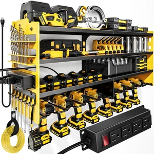 Large Power Tool Organizer Wall Mount with Charging Station,4 Layer Heavy Duty Metal Storage Rack Loads 600lbs with 8 Cordless Drill Holder,Battery Utility Rack Gift for Garage workshops Room Large Power Tool Organizer Wall Mount with Charging Station,4 Layer Heavy Duty Metal Storage Rack Loads 600lbs with 8 Cordless Drill Holder,Battery Utility Rack Gift for Garage workshops Room