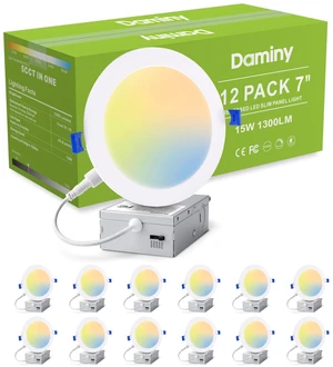 12 Pack 7 Inch LED Recessed Lighting, Canless Wafer Downlight 5CCT, Ultra-Thin Recessed Light with Junction Box, Dimmable, 15W 1300LM 120V, IC&Damp Rated 12 Pack 7 Inch LED Recessed Lighting, Canless Wafer Downlight 5CCT, Ultra-Thin Recessed Light with Junction Box, Dimmable, 15W 1300LM 120V, IC&Damp Rated