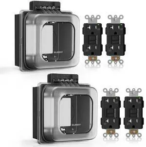 GFCI Outdoor Outlets 20 Amp with 2-Gang Weatherproof in-Use Cover, Tamper Weather Resistant Receptacles, Self-Test GFI Electrical Outlet with Thinner Design, Extra Duty Box, UL Listed, Black GFCI Outdoor Outlets 20 Amp with 2-Gang Weatherproof in-Use Cover, Tamper Weather Resistant Receptacles, Self-Test GFI Electrical Outlet with Thinner Design, Extra Duty Box, UL Listed, Black