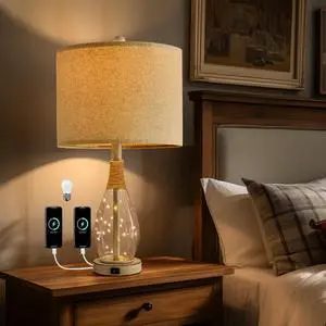 23" USB A+C Table Lamp for Bedroom Living Room Modern Bedside Lamps Retro Farmhouse Rattan Glass Nightstand Nightlight Lamps (White),Two Light Points 23" USB A+C Table Lamp for Bedroom Living Room Modern Bedside Lamps Retro Farmhouse Rattan Glass Nightstand Nightlight Lamps (White),Two Light Points